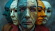 © tonstock - The man's masks reveal the enigma of his identity, each one a symbolic performance of work, play, and love.
