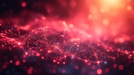 Poster - Discover a world where art meets technology with our red digital backdrop, featuring a dynamic display of glowing neon plexus lines.
