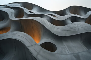 Poster - Abstract parametric concrete facade. Background image. Created with Generative AI technology
