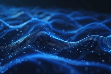 Poster - Immerse yourself in a world of innovation with this sleek blue mesh wallpaper, where golden lines create a vibrant network of energy and progress.