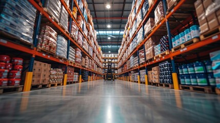 Poster - Forklift operators skillfully navigate the industrial warehouse, expertly stacking and storing cardboard boxes for efficient delivery and distribution.