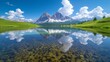 Experience the serene beauty of Passo Giau in the Italian Dolomites, where the reflection of majestic mountains in crystal-clear lakes is a sight to behold.