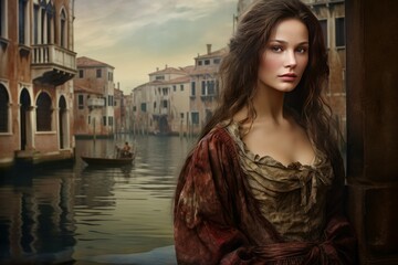 Serene Woman old venice. Street person. Generate Ai