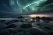 AI generated illustration of stunning spectacular Northern Lights illuminating night sky over lake