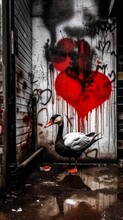 AI Generated Illustration Of A Painting On The Wall Of A Duck With A Red Heart