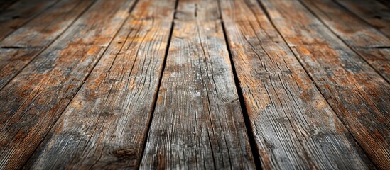 Poster - A detailed view of a brown wooden flooring plank with a blurred background.