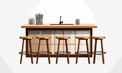 Poster - Kitchen Island and Bar Stools isolated vector style with transparent background illustration