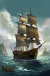 © Wirestock - AI-generated illustration of a drawing of an aged wooden sailing vessel.