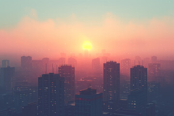 Poster - Sunset over city. Background image. Created with Generative AI technology