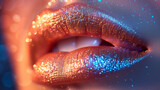Fototapeta Mapy - Close up of female glossy female lips with glitters