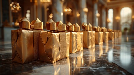 Wall Mural - Golden Gift Boxes: A Glamorous Gift-Giving Experience Generative AI