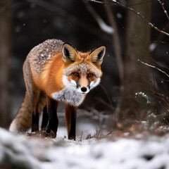 Sticker - AI-generated illustration of a red fox staring intently at the camera.