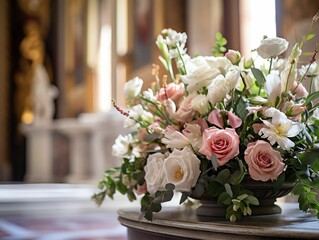 Sticker - AI generated illustration of a bouquet of pink and white flowers ready for a wedding