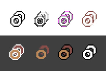 Poster - Pixel art outline sets icon of donut with variation color.Donut food icon on pixelated style. 8bits Illustration, perfect for design asset element your game ui. Simple pixel art icon asset.