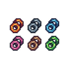 Poster - Pixel art sets icon of donut with variation color.Donut food icon on pixelated style. 8bits Illustration, perfect for design asset element your game ui. Simple pixel art icon asset.
