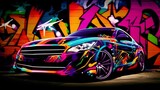 Fototapeta Młodzieżowe - a colorful racing car with neon lights