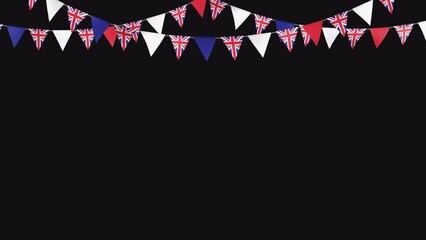 Wall Mural - United Kingdom waving party flags 3 strings_British triangles festive top decoration_looped with an alpha channel