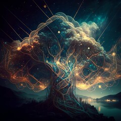 Wall Mural - ai generated illustration of a vibrant, artistic image of illuminated tree