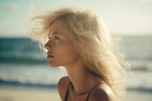 AI Generated Illustration Of A Beautiful Blonde Woman Enjoying A Day At The Beach