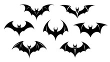 Set Of Black Silhouettes Of Bats