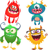 Fototapeta Dinusie - Cute cartoon Monsters. Set of cartoon monsters: goblin, ghost, troll, monster, yeti and alien . Halloween design. Vector illustration isolated