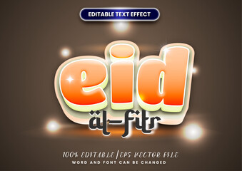 Poster - Luxury title golden design. Eid al fitr 3d cartoon editable text effect.