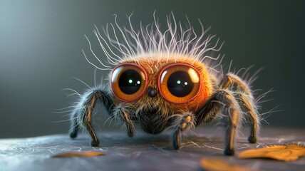 Wall Mural - an artificial intelligence portrait of a funny, cute, big-eyed, shaggy spider