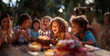 © Your_Demon - group of people at party, child with birthday cake, a excitement of a child blowing out birthday candles surrounded by friends and family, with colorful decorations and genuine smiles photograph
