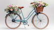 © Jeeraphat - Vintage bicycle with flowers in basket, isolated on white background - Retro bike illustration for cycling and travel enthusiasts