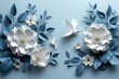 Flower Power: A White Flower Bouquet with a Blue and White Bird and a White Butterfly Generative AI
