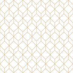 Wall Mural - Art deco diamond seamless pattern, repeat golden hexagon grid line rhombus background.