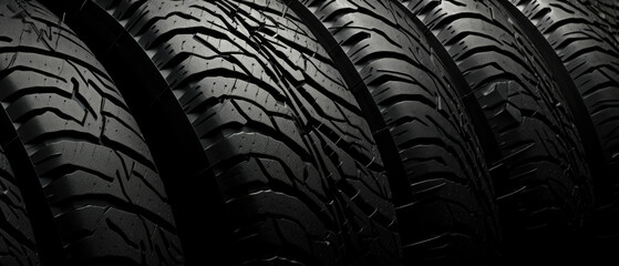  New car tire. Road wheel on dark background. Summer Tire with asymmetric tread design. Driving car concept