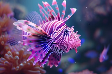 Sticker - Aquatic Symphony: A mesmerizing display of tropical fish gracefully navigating through an intricately designed aquarium, surrounded by flourishing coral formations.