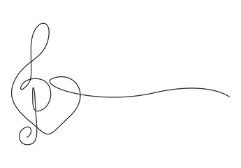 Poster - continuous single line drawing. heart love sign with music symbol vector illustration. free vector