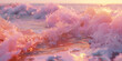 Sunset Pink Ocean Sparkling, Foamy waves catch the warm glow of the setting sun, Sparkling in the pink ocean with an organic and smooth style