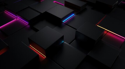 Wall Mural - Minimalist black background with vibrant colored light effects, exuding a futuristic, gaming, and modern vibe.