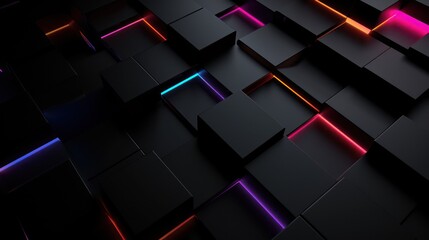 Wall Mural - Minimalist black background with vibrant colored light effects, exuding a futuristic, gaming, and modern vibe.