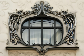 Modern minimalistic art nouveau facade. Background image. Created with Generative AI technology