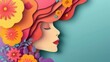 © artestdrawing - Illustration of face and flowers style paper cut with copy space for international women s day