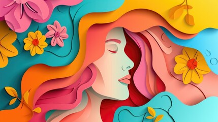 Fine paper cutout of woman's face and flowers for international women s day