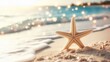 Starfish on the beach with bokeh effect. Summer vacation concept