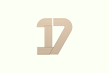 Number 17 Logo. Monogram Number 17 logo multi line style. usable for business logos and anniversary. flat design logo template. vector illustration