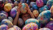 A Treasure Trove of Springtime: Heaps of Colorful Easter Eggs Await Discovery. A Symphony of Spring Colors: Heaps of Pastel Easter Eggs Create a Joyful Harmony