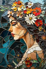 Beautiful Woman Face In Stained Glass Window