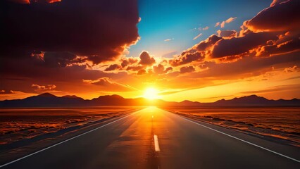 Wall Mural - empty road with beautiful sunset sky abstract background. travel vacation and freedom concept. gener