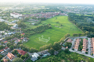 Wall Mural - land plot in aerial view. identify registration symbol of vacant area for map. real estate or proper