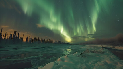 Wall Mural - A breathtaking photograph of the aurora borealis dancing across the night sky, showcasing the dynamic dimensions of natural beauty and celestial phenomena.