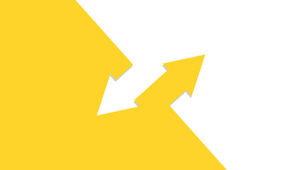 Wall Mural - Two arrows pointing in opposite directions diagonally. Yellow and white background.	