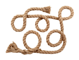 Wall Mural - Rope made of jute in loops and knots on a white background. Linen twisted rope isolate