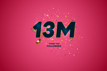 Wall Mural - Blue golden 13M isolated on Pink background, Thank you followers peoples, 13M online social group, 14M